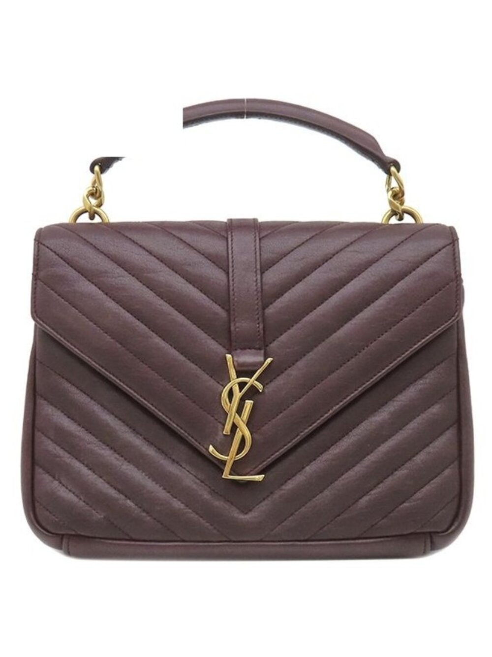 Saint Laurent 2-Way Bag Carre Leather Bordeaux Gold YSL Cassandra Handbag